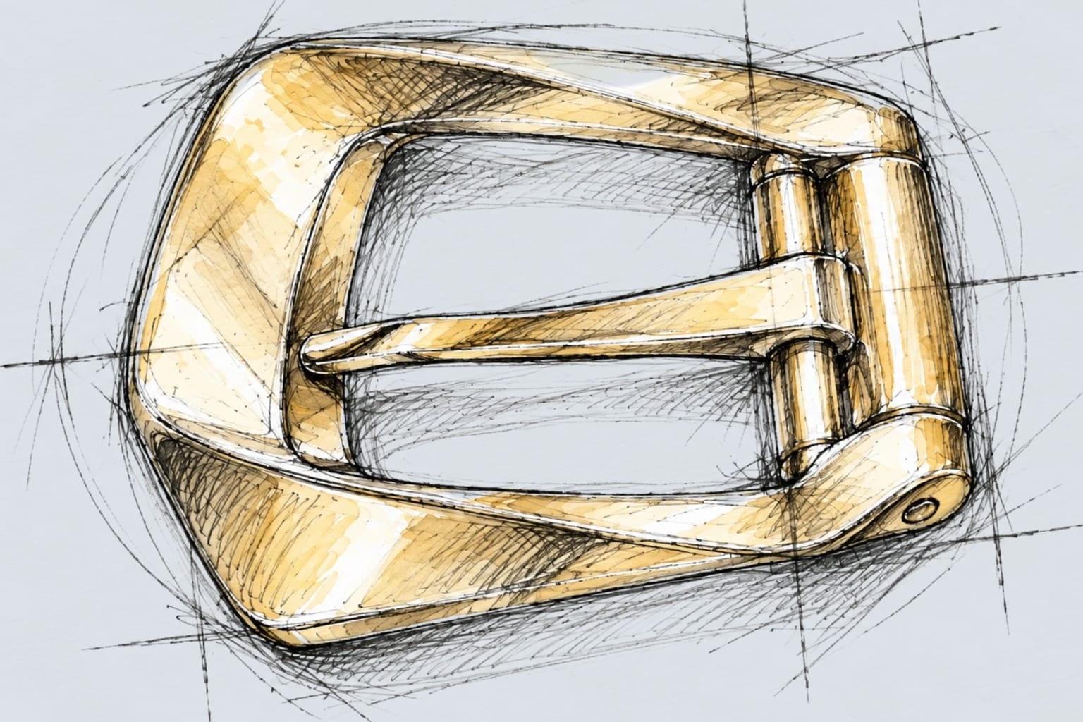 Watercolour sketch of a gold belt buckle