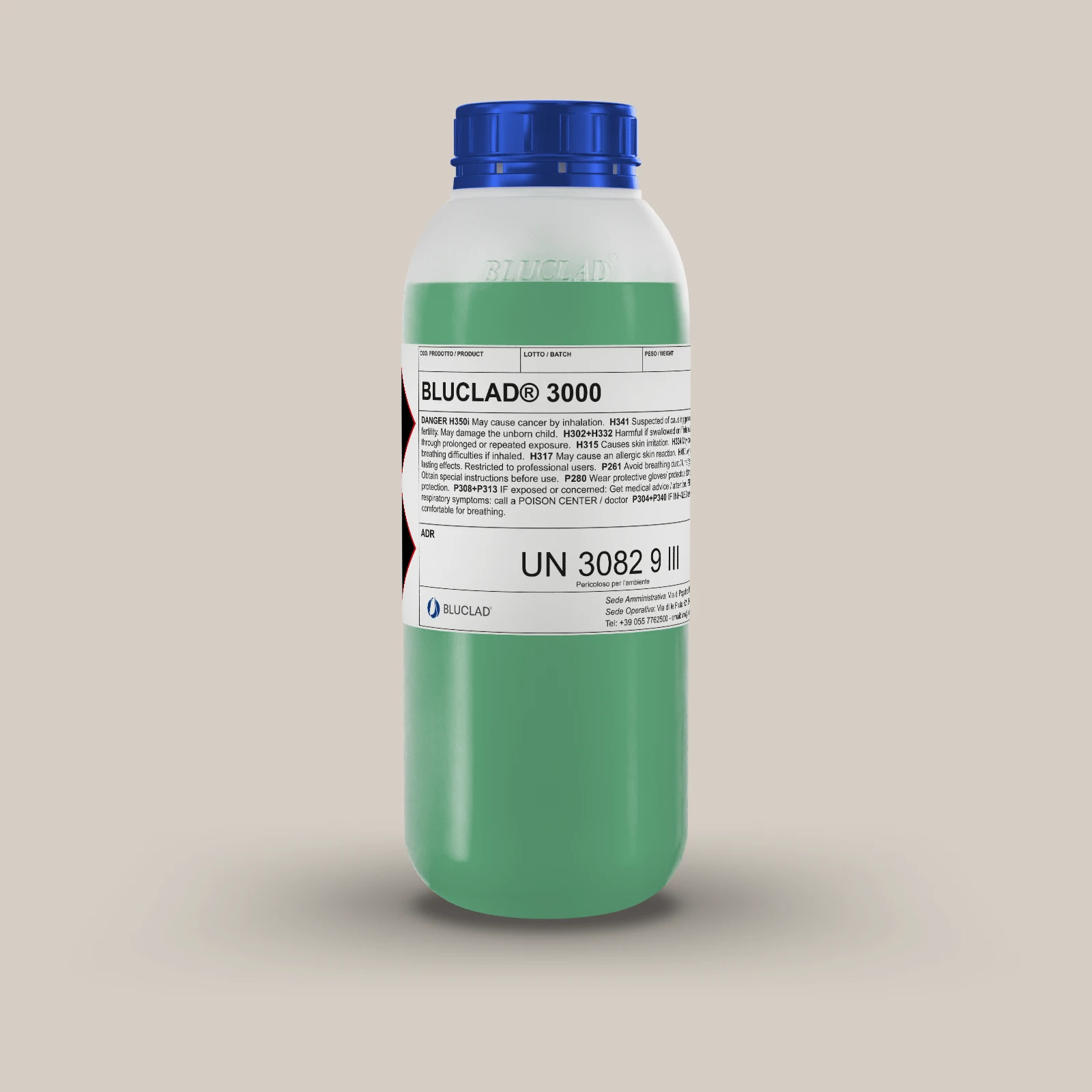 Flacone BLUCLAD® 3000 su sfondo nel colore del deposito