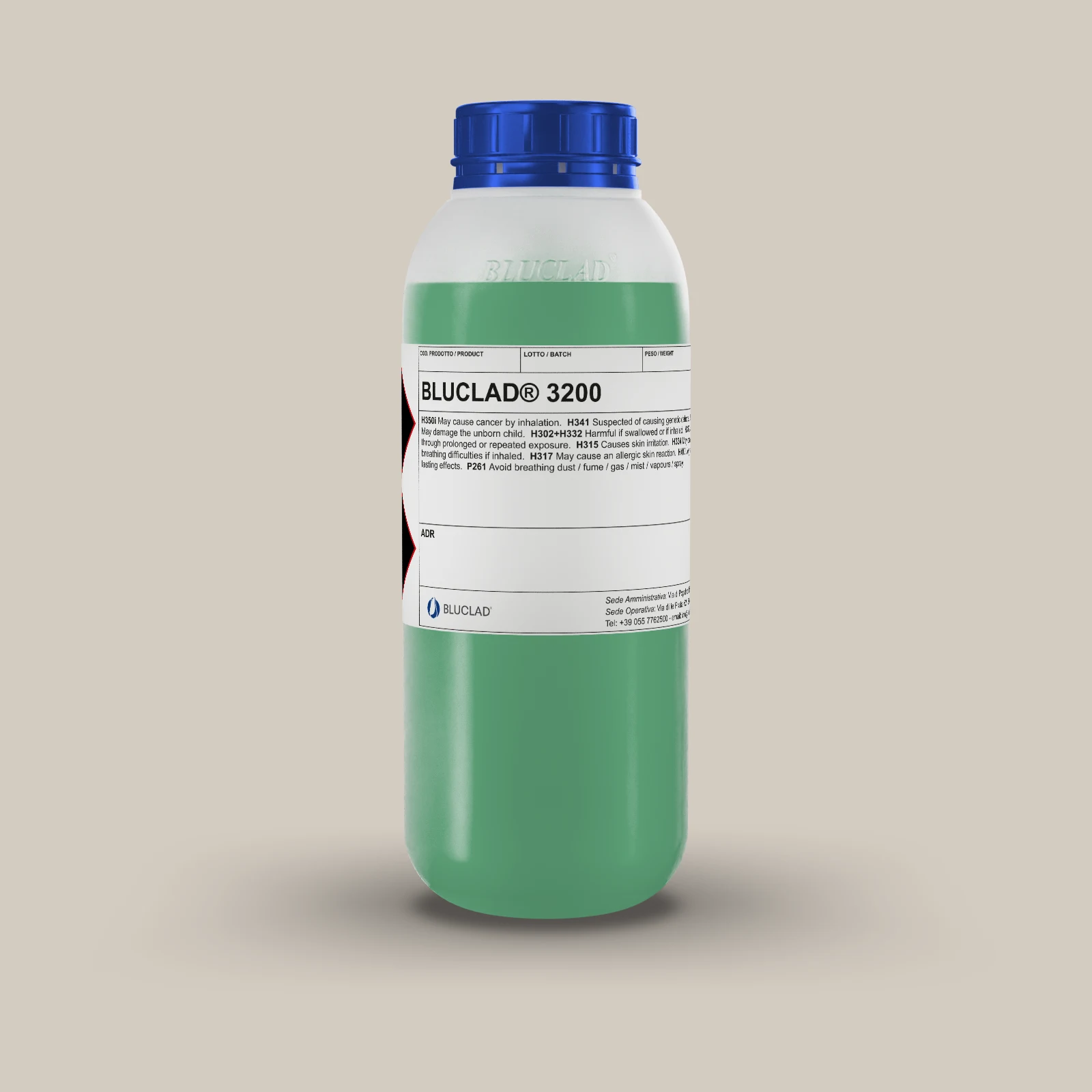 Flacone BLUCLAD® 3200 su sfondo nel colore del deposito