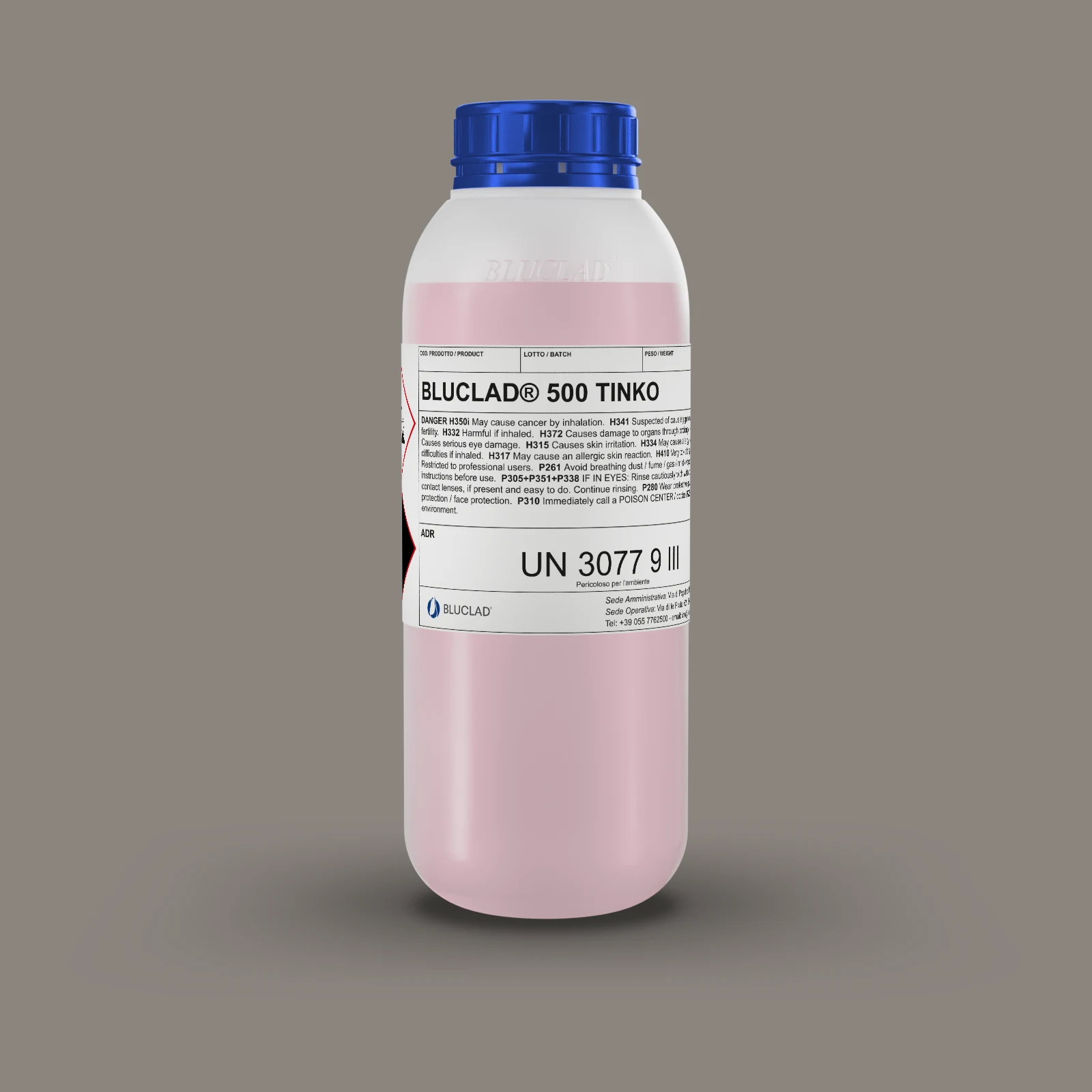 Flacon BLUCLAD® 500 TINKO sur fond de la couleur du dépôt