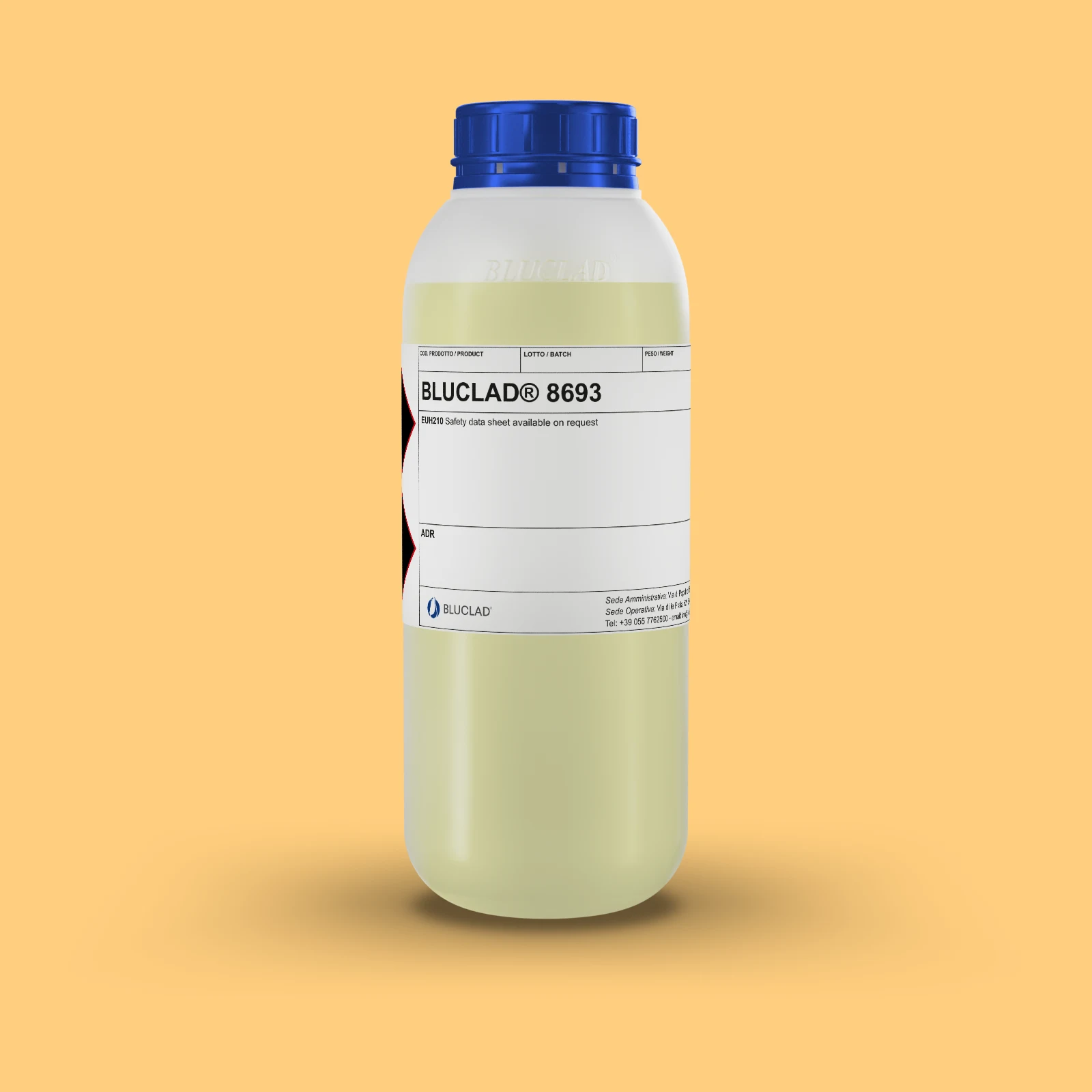 Flacone BLUCLAD® 8693 su sfondo nel colore del deposito