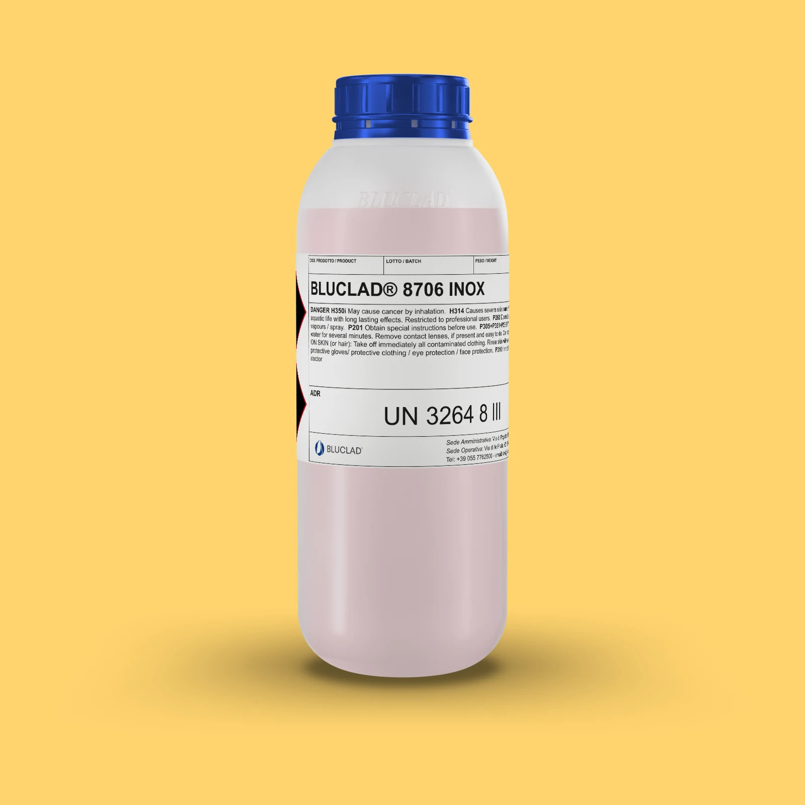 Flacone BLUCLAD® 8706 INOX su sfondo nel colore del deposito