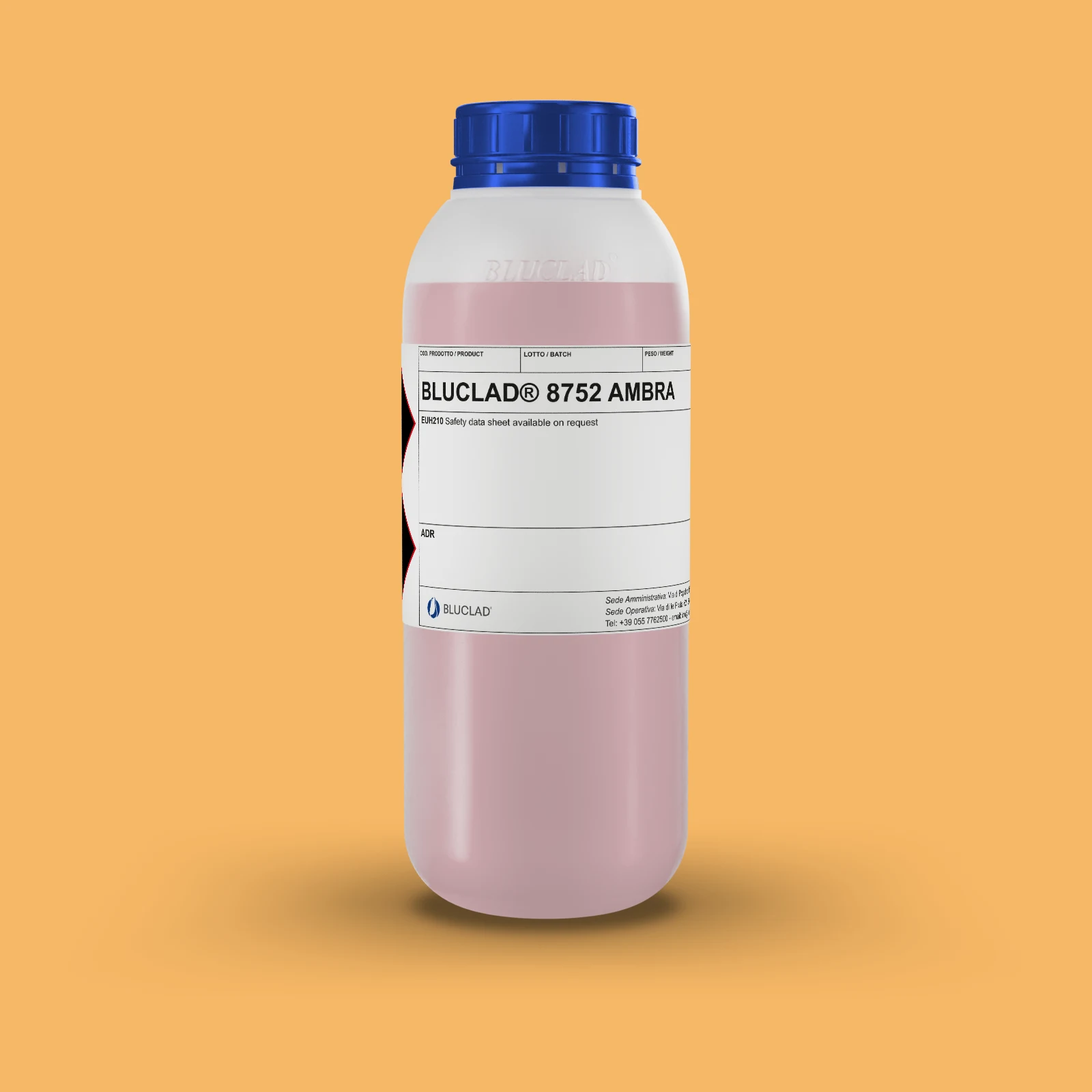 Flacone BLUCLAD® 8752 AMBRA su sfondo nel colore del deposito