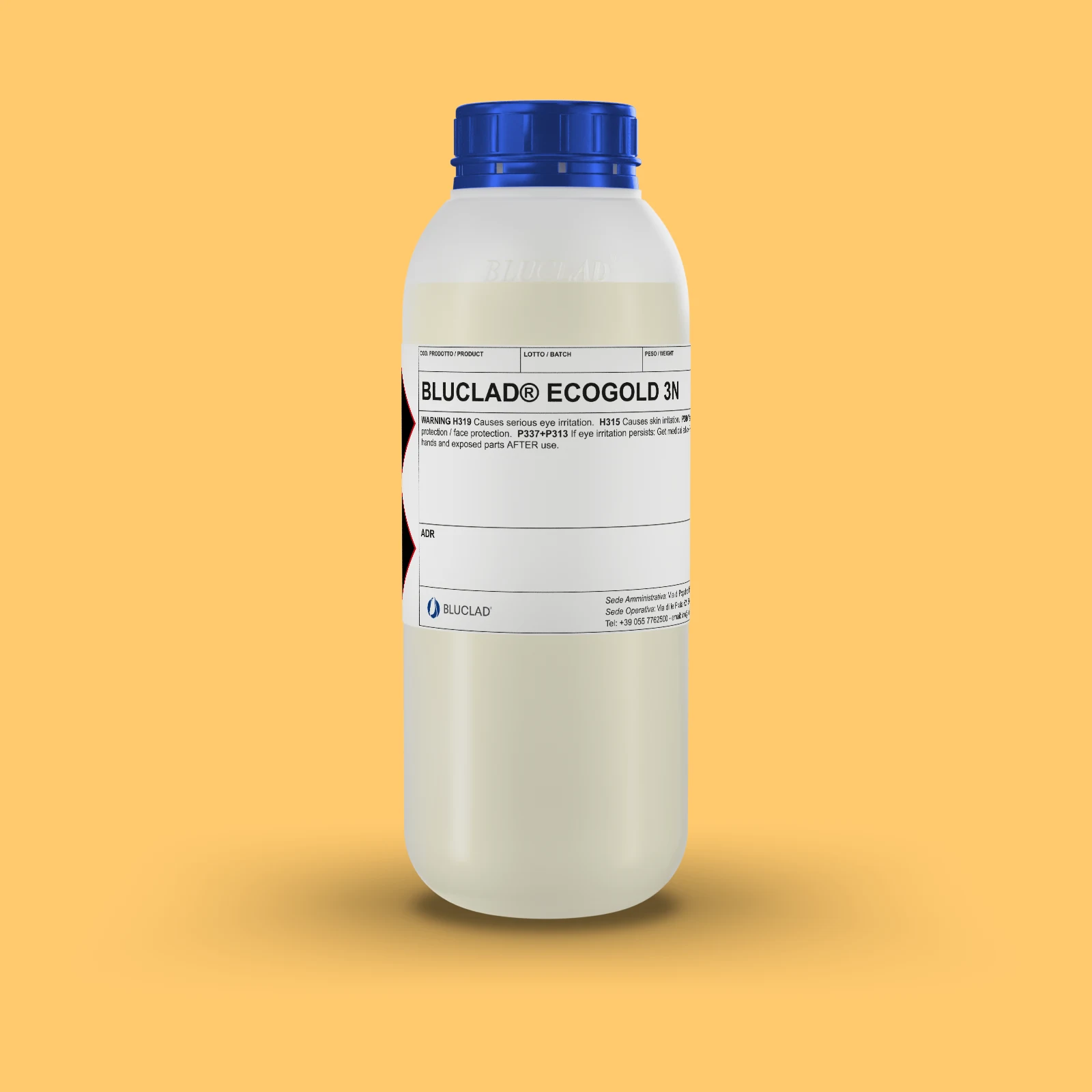 Flacon BLUCLAD® ECOGOLD 3N sur fond de la couleur du dépôt