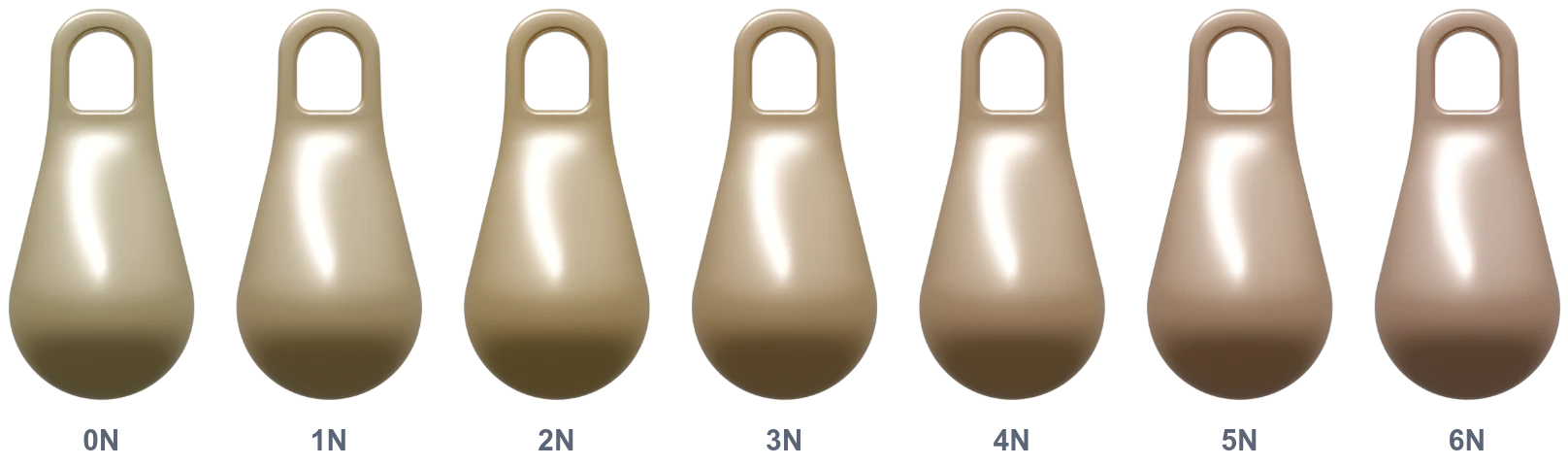 Gotas Bluclad nas cores de 0N a 6N