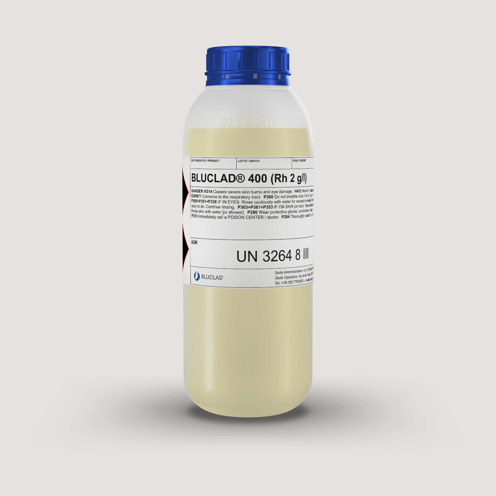 Flacone BLUCLAD® 400 su sfondo nel colore del deposito