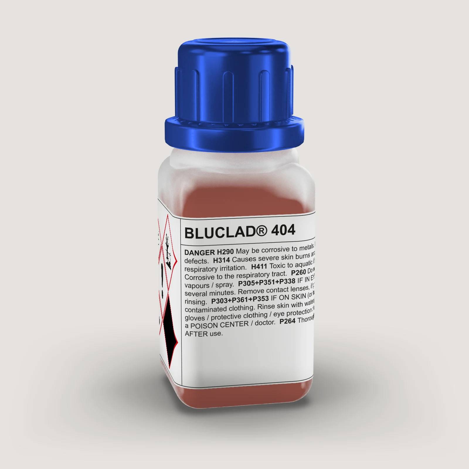 Flacone BLUCLAD® 404 su sfondo nel colore del deposito