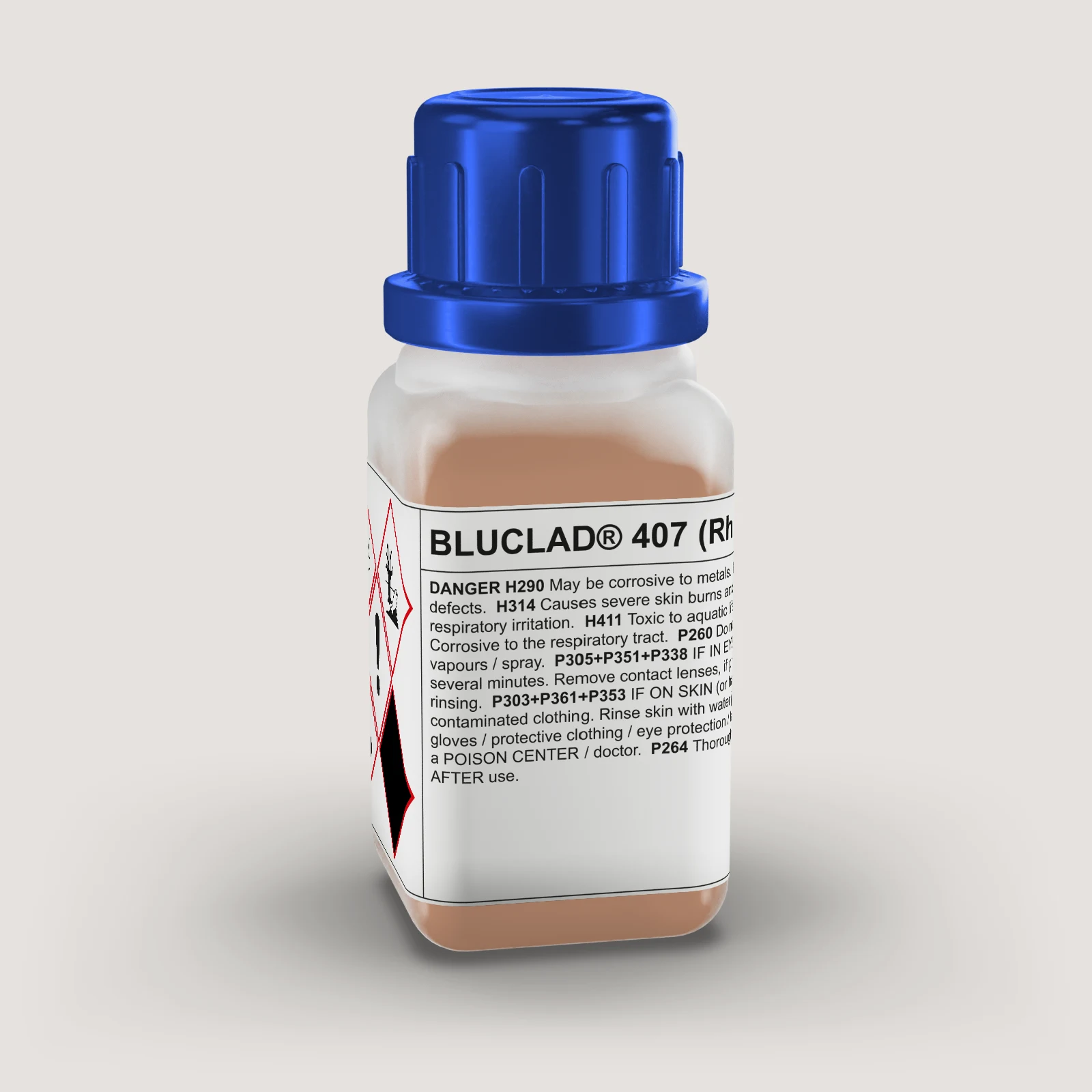 Flacone BLUCLAD® 407 su sfondo nel colore del deposito
