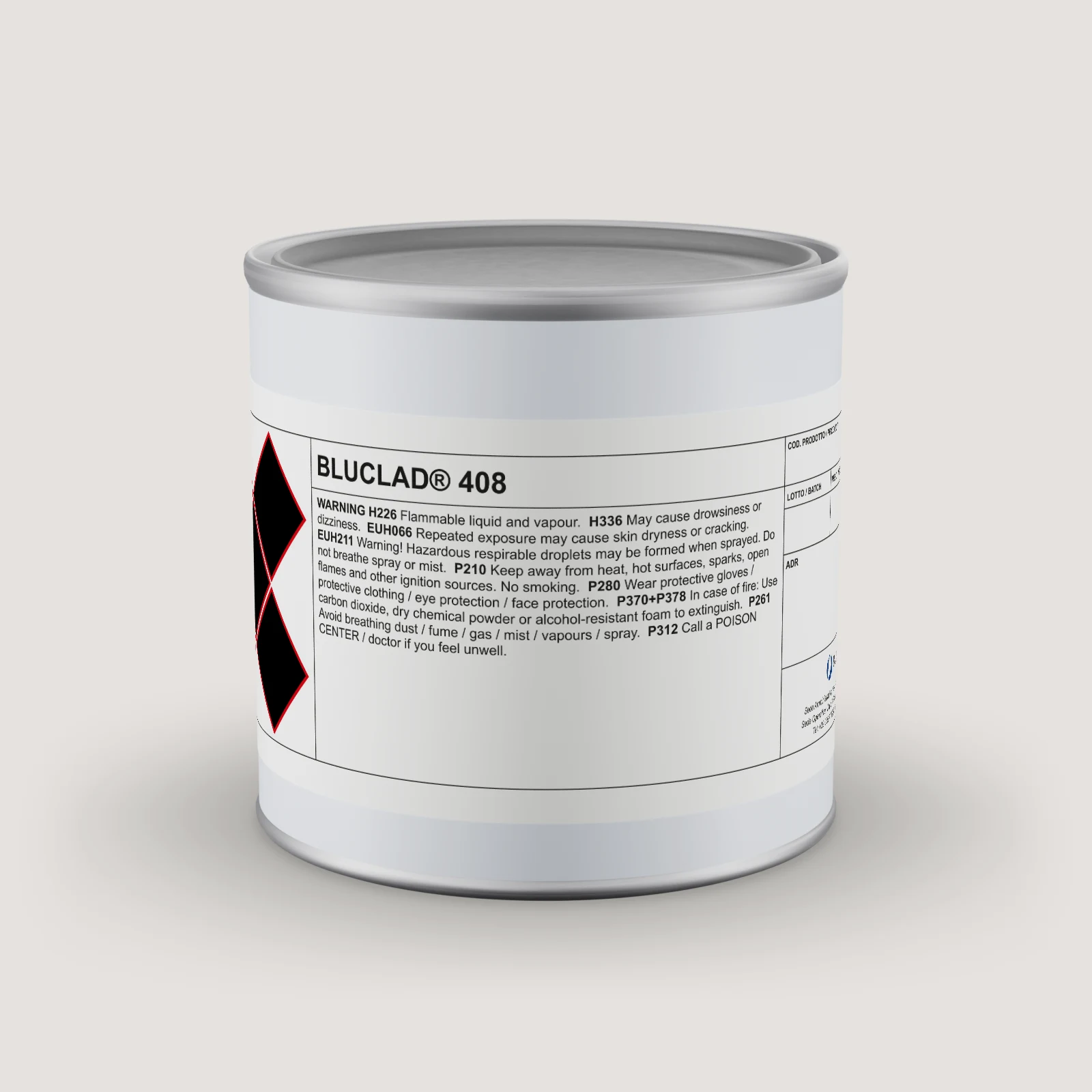 Barattolo di latta BLUCLAD® 408 su sfondo nel colore del deposito